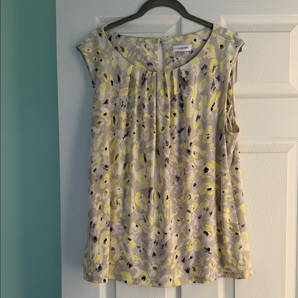Calvin Klein Yellow and Gray Sleeveless Blouse
